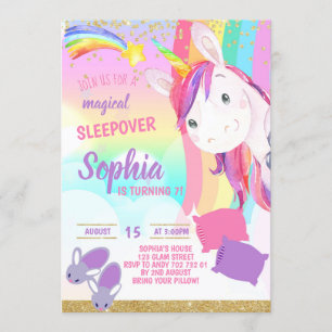 Unicorn Magical Sleepover Party Girl Birthday Kaart