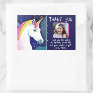 Unicorn Magical Star Girl Foto Birthday Dank je Rechthoekige Sticker