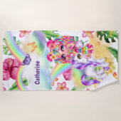 Unicorn magie regenboogmeisje betoverend tuinbloem strandlaken (Voorkant)