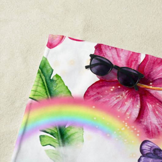 Unicorn magie regenboogmeisje betoverend tuinbloem strandlaken