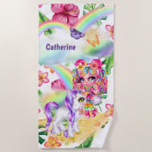 Unicorn magie regenboogmeisje betoverend tuinbloem strandlaken