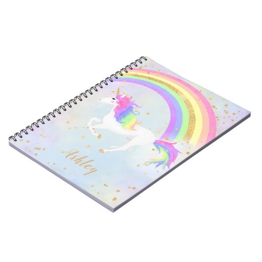 Unicorn | Magische blauwe en goudregenboog Notitieboek (Linkerzijde)