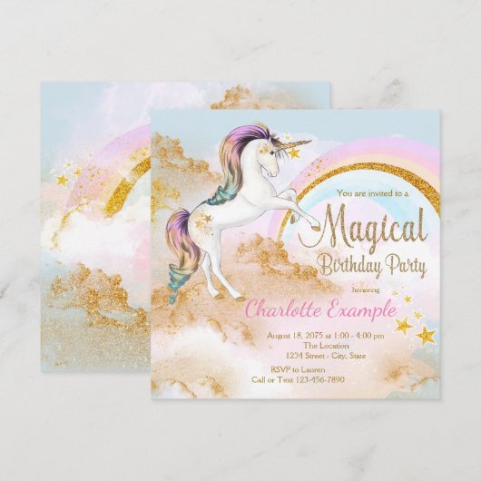 Unicorn Magische Eenhoorn Verjaardagsfeestje Uitno Kaart (Voorkant / Achterkant)