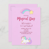 Unicorn magische girly 1e verjaardag uitnodiging (Voorkant / Achterkant)