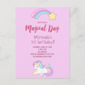 Unicorn magische girly 1e verjaardag uitnodiging (Voorkant)
