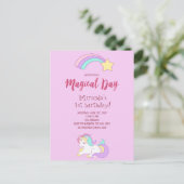 Unicorn magische girly 1e verjaardag uitnodiging (Staand voorkant)