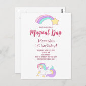 Unicorn magische girly 1e verjaardag uitnodiging (Voorkant / Achterkant)