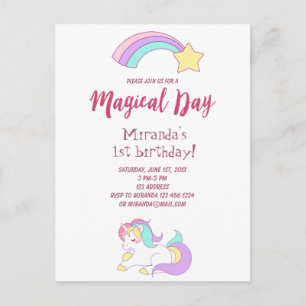 Unicorn magische girly 1e verjaardag uitnodiging