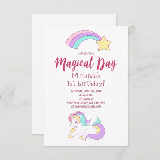 Unicorn magische girly verjaardagsfeestkaart kaart (Voorkant / Achterkant)