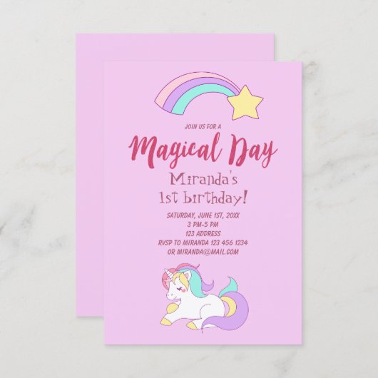 Unicorn magische girly verjaardagsfeestkaart kaart (Voorkant / Achterkant)