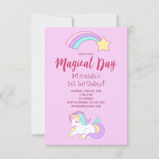 Unicorn magische girly verjaardagsfeestkaart kaart (Voorkant)