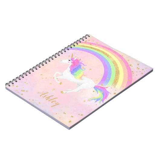 Unicorn | Magische roze en goudregenboog Notitieboek (Linkerzijde)