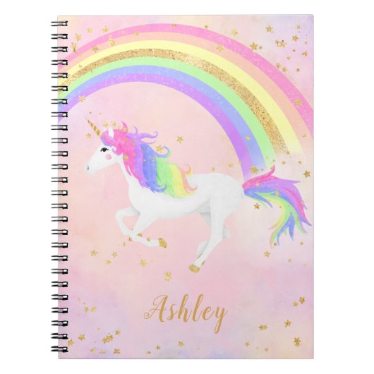Unicorn | Magische roze en goudregenboog Notitieboek (Voorkant)