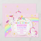 Unicorn magische verjaardagsuitnodiging / grillig kaart (Voorkant / Achterkant)
