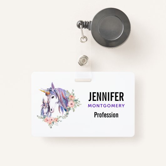  Unicorn Mam & Baby Waterverf Floral Badge (Voorkant met intrekbare)