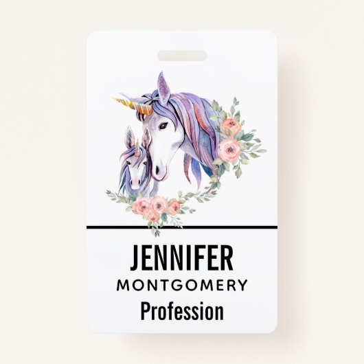 Unicorn Mam & Baby Waterverf Floral Badge (Voorkant)
