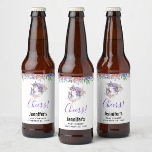  Unicorn Mam & Baby Waterverf Floral Cheers Bier Etiket