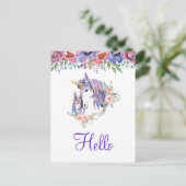  Unicorn Mam & Baby Waterverf Floral Hallo Briefkaart (Staand voorkant)