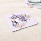  Unicorn Mam & Baby Waterverf Floral Kartonnen Onderzetters (Schuin)