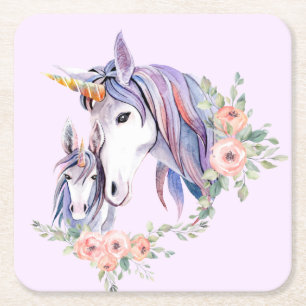 Unicorn Mam & Baby Waterverf Floral Kartonnen Onderzetters