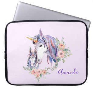  Unicorn Mam & Baby Waterverf Floral Laptop Sleeve