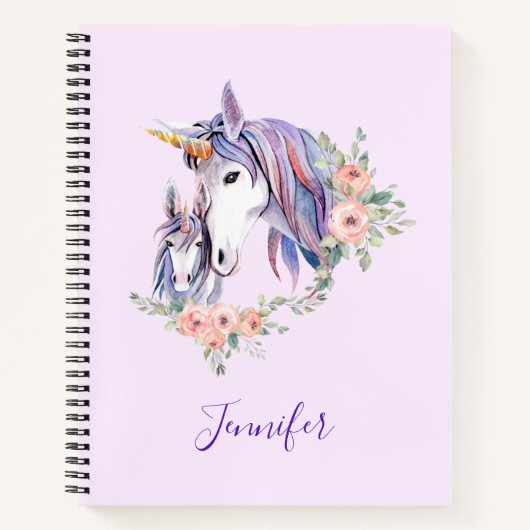 Unicorn Mam & Baby Waterverf Floral Notitieboek (Voorkant)