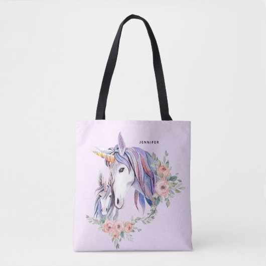 Unicorn Mam & Baby Waterverf Floral Tote Bag (Voorkant)
