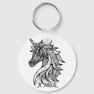 Unicorn Mandala Henna Doodle Black White Cool Sleutelhanger