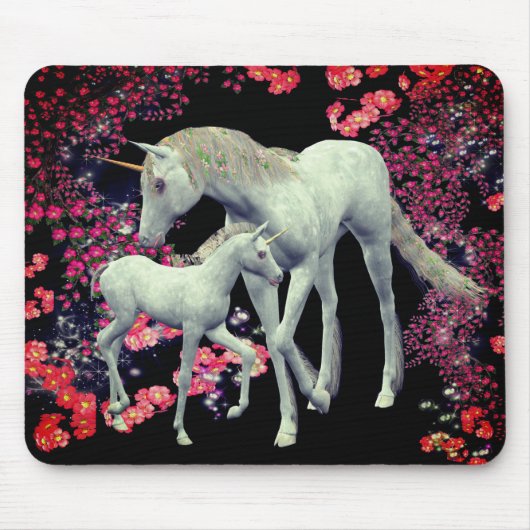 Unicorn Mare Foal Fantasy Art Muismat (Voorkant)