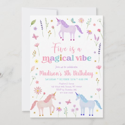 Unicorn Meadow Five is a Magical Vibe Birthday Kaart (Voorkant)