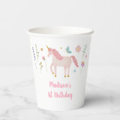 Unicorn Meadow Pastel Pink Gold Birthday Papieren Bekers (Achterkant)