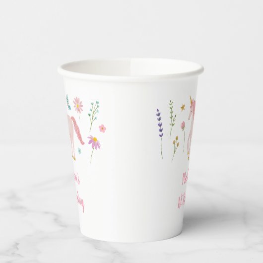 Unicorn Meadow Pastel Pink Gold Birthday Papieren Bekers (Links)