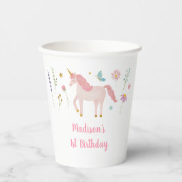 Unicorn Meadow Pastel Pink Gold Birthday Papieren Bekers