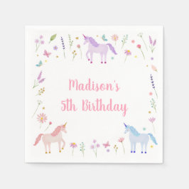 Unicorn Meadow Pastel Pink Gold Birthday Servet