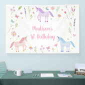 Unicorn Meadow Pastel Pink Gold Birthday Spandoek (Beurs)