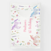 Unicorn Meadow Pastel Pink Gold Birthday Spandoek (Verticaal)