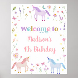 Unicorn Meadow Pastel Roze Gouden Verjaardag Poster