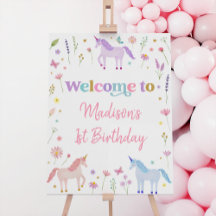 Unicorn Meadow Pastel Roze Gouden Verjaardag Welko