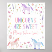 Unicorn Meadow Roze Pastel Verjaardag Trekteken Poster (Voorkant)