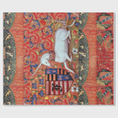 UNICORN, MEDIEVAL FANTASY FLOWERS, FLORAAL MONOGRA CADEAUPAPIER (Vlak)