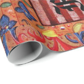 UNICORN, MEDIEVAL FANTASY FLOWERS, FLORAAL MONOGRA CADEAUPAPIER (Rol Hoek)