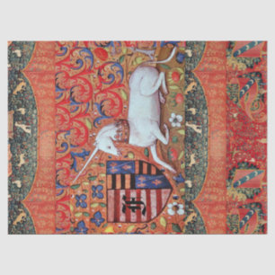 UNICORN, MEDIEVAL FANTASY FLOWERS, FLORAAL MONOGRA TISSUEPAPIER