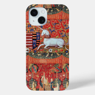 UNICORN, MEDIEVAL FANTASY FLOWERS, FLORAL iPhone 15 CASE