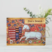 UNICORN MEDIEVAL FANTASY FLOWERS, FLORAL PARCHMENT KAART (Staand voorkant)