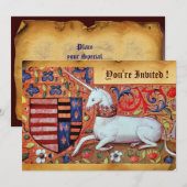 UNICORN MEDIEVAL FANTASY FLOWERS, FLORAL PARCHMENT KAART (Voorkant / Achterkant)