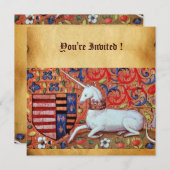 UNICORN MEDIEVAL FANTASY FLOWERS, FLORAL PARCHMENT KAART (Voorkant / Achterkant)