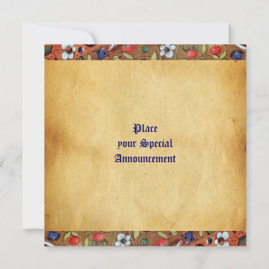 UNICORN MEDIEVAL FANTASY FLOWERS, FLORAL PARCHMENT KAART (Achterkant)