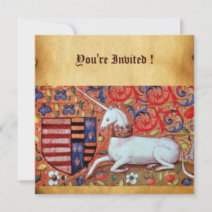 UNICORN MEDIEVAL FANTASY FLOWERS, FLORAL PARCHMENT KAART