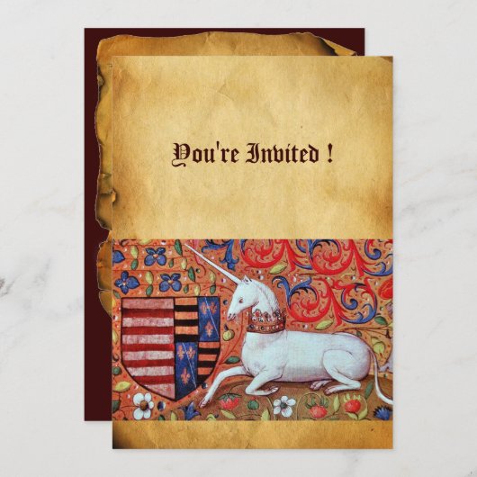 UNICORN MEDIEVAL FANTASY FLOWERS, FLORAL PARCHMENT KAART (Voorkant / Achterkant)