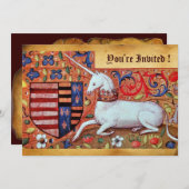 UNICORN MEDIEVAL FANTASY FLOWERS, FLORAL PARCHMENT KAART (Voorkant / Achterkant)